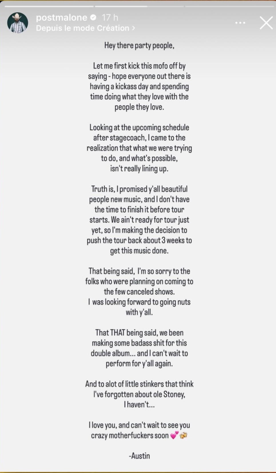 Post Malone via Instagram Stories