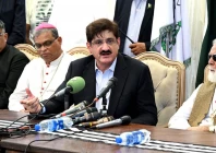 sindh chief minister syed murad ali shah speaks to the media after offering condolences on the passing of pope francis during his visit to cardinal house in karachi on tuesday april 22 photo ppi