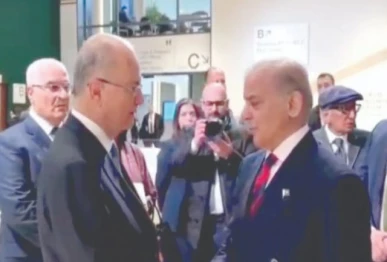 prime minister shehbaz sharif meets his palestinian counterpart mohammad mustafa in davos photo app