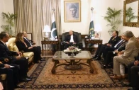 president in a meeting with international monetary fund imf middle east and central asia department director jihad azour at aiwan e sadr in islamabad photo x