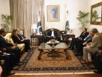 president in a meeting with international monetary fund imf middle east and central asia department director jihad azour at aiwan e sadr in islamabad photo x