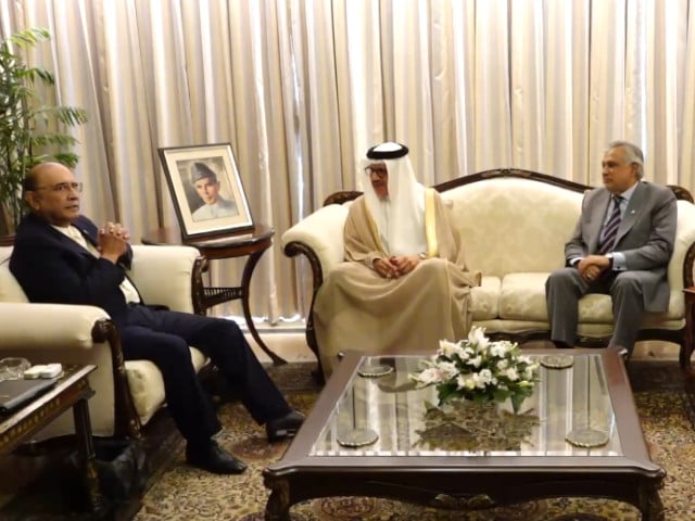 President Zardari in a meeting with Bahrain’s FM Dr Abdullatif bin Rashid Al-Zayani on October 8, 2026 at Aiwan-e-Sadr. Photo: President Office