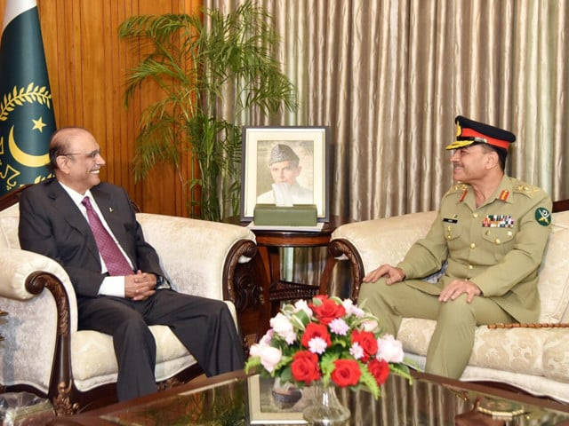 president asif ali zardari and chief of army staff coas general syed asim munir met at presidency in islamabad on wednesday april 3 2024 photo presidency president asif ali zardari and chief of army staff coas general syed asim munir met at presidency in islamabad on wednesday april 3 2024 photo presidency