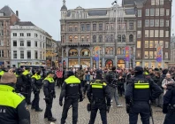 pro palestinian protesters face dutch police while taking part in a non authorised protest in amsterdam netherlands november 10 2024 photo reuters