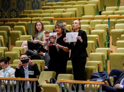 un security council interrupted by protesters calling for release of gaza hostages