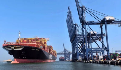 in this handout photo taken and released by karachi port trust a container ship sits docked at the karachi port in karachi on may 29 2024 photo kpt