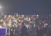 people wait anxiously in niaz stadium on the night between saturday and sunday for the announcement of the name and logo of the hyderabad team for the psl photo express