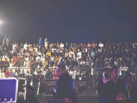 people wait anxiously in niaz stadium on the night between saturday and sunday for the announcement of the name and logo of the hyderabad team for the psl photo express