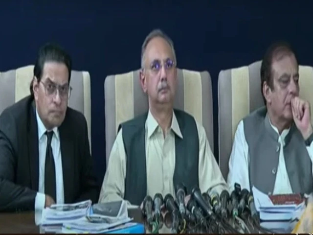 pti s omar ayub addresses the press conference alongside senior party leaders senator shibli faraz and salman akram raja photo express pti s omar ayub addresses the press conference alongside senior party leaders senator shibli faraz and salman akram raja photo express