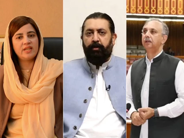 pti leaders from left zartaj gul sheikh waqas and omar ayub photo files