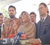 pti founder imran khan s sister aleema khan along with party leaders addresses a news conference in islamabad photo saba