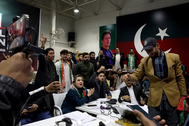pakistan tehreek e insaf pti supporters watch the general election results at a pti office in islamabad pakistan february 8 2024 photo reuters pakistan tehreek e insaf pti supporters watch the general election results at a pti office in islamabad pakistan february 8 2024 photo reuters