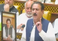 punjab assembly pa opposition leader muhammad moeen ud din riaz qureshi addressing the floor of the house photo screengrab
