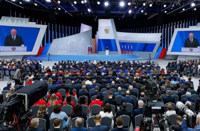 russian president vladimir putin delivers his annual address to the federal assembly in moscow russia february 29 2024 photo reuters