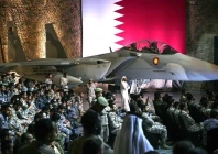 us and qatari troops and staff await president donald trump at al udeid airbase southwest of doha qatar on may 15 2025 photo afp