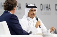 qatari prime minister and foreign minister sheikh mohammed bin abdulrahman bin jassim al thani speaks at the 23rd edition of the doha forum during a session moderated by us journalist tucker carlson photo x
