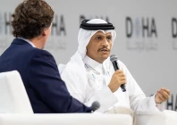 qatari prime minister and foreign minister sheikh mohammed bin abdulrahman bin jassim al thani speaks at the 23rd edition of the doha forum during a session moderated by us journalist tucker carlson photo x