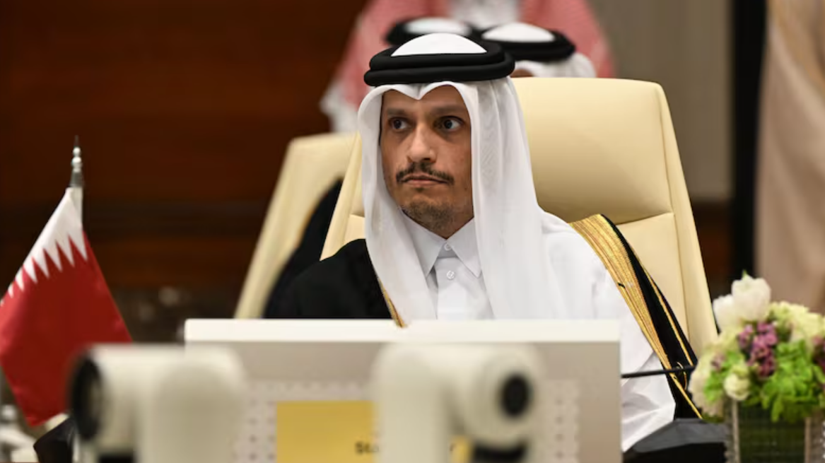 qatar s prime minister and foreign minister sheikh mohammed bin abdulrahman bin jassim al thani attends the 163rd gcc ministerial council meeting with egypt in mecca on march 6 2025 afp