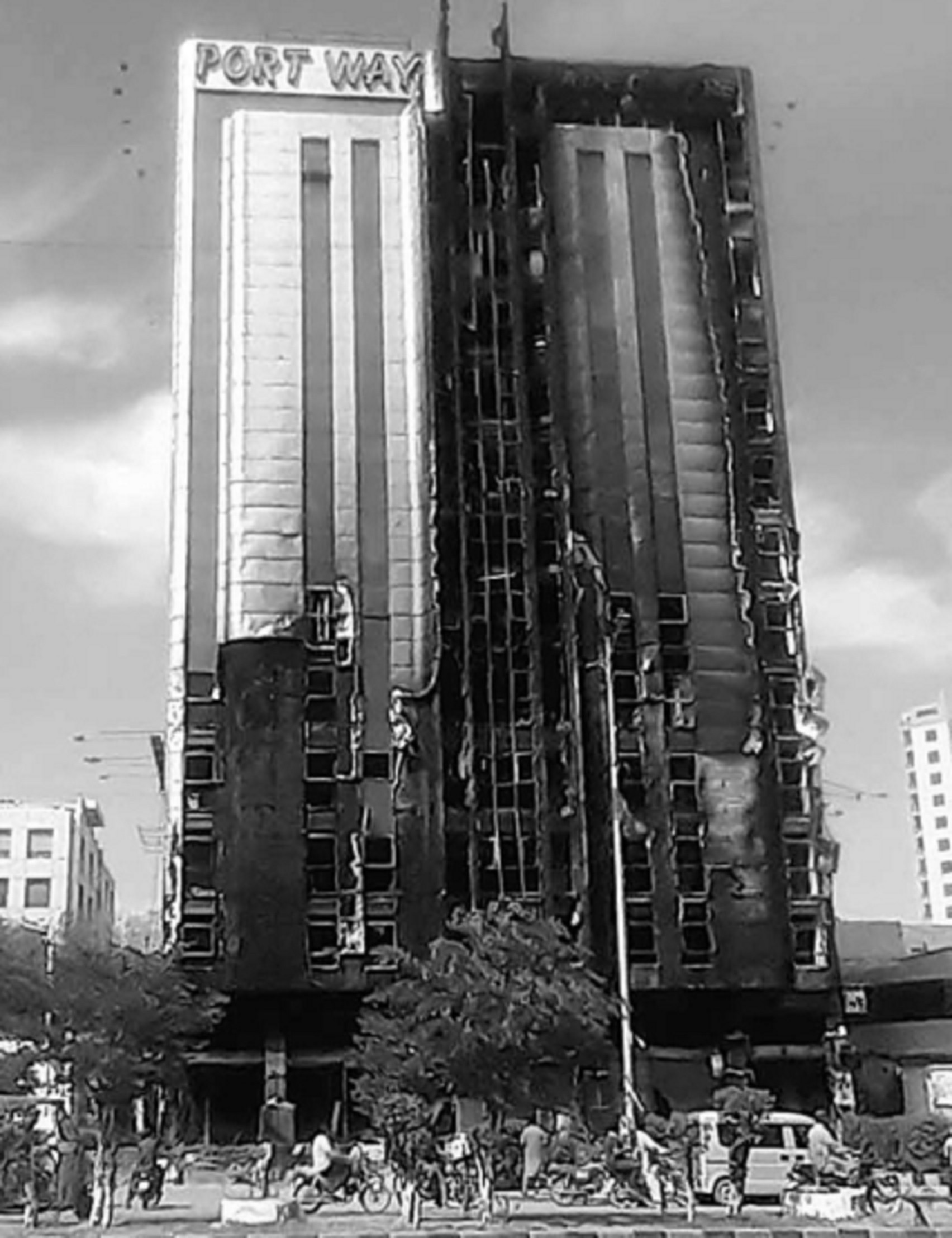 the facade of the building on sharae faisal after the fire was put out photo ppi