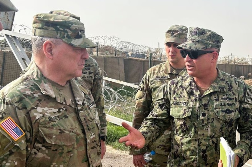 u s joint chiefs chair army general mark milley speaks with u s forces in syria during an unannounced visit at a u s military base in northeast syria march 4 2023 reuters phil stewart file