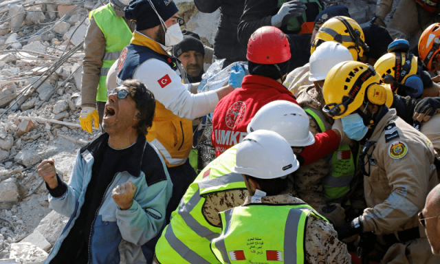 a son of a turkish woman saadet sendag reacts as his mother is rescued after 177 hours at the site of a collapsed building in the aftermath of a deadly earthquake in hatay turkey february 13 photo reuters a son of a turkish woman saadet sendag reacts as his mother is rescued after 177 hours at the site of a collapsed building in the aftermath of a deadly earthquake in hatay turkey february 13 photo reuters