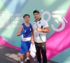 qudratullah confirmed second islamic solidarity games 2025 bronze medal for pakistan he poses with his coach nisar khan after the quarterfinal bout photo courtesy pbf