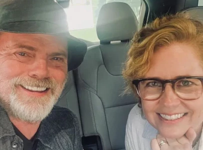 dwight and pam forever office fans freak as rainn wilson and jenna fischer reunite