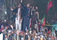 k p chief minister sohail afridi waves to the supporters during a rally in hyderabad photo inp