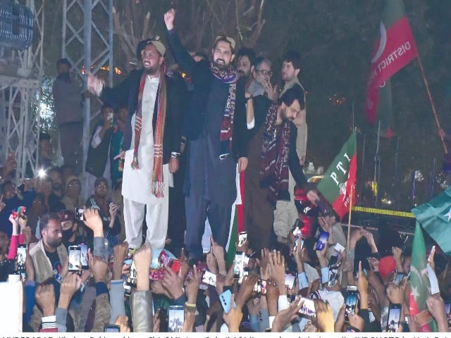 k p chief minister sohail afridi waves to the supporters during a rally in hyderabad photo inp k p chief minister sohail afridi waves to the supporters during a rally in hyderabad photo inp
