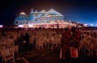 the lord ram temple is illuminated after its inauguration in ayodhya india january 22 2024 reuters