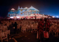 the lord ram temple is illuminated after its inauguration in ayodhya india january 22 2024 reuters