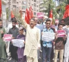 members of the communist party of pakistan hold a protest rally in hyderabad against the assassination of iran s supreme leader ayatollah ali khamenei in us israeli strikes photo ppi