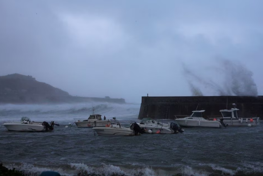 waves crash against the breakwater of the port during storm ciaran at goury near cherbourg normandy france november 2 2023 reuters pascal rossignol acquire licensing rights