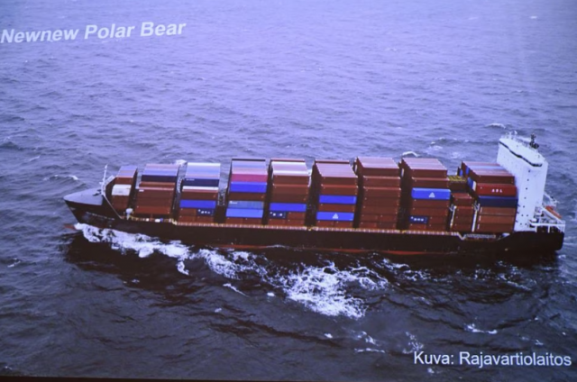 finnish border guard s photo of a hong kong registered cargo ship newnew polar bear which was spotted moving close to the balticconnector gas line during the joint press conference of the investigation of the possible attack on the balticconnector gas line on 8th oct 2023 between finland and estonia at the headquarters of the national bureau of investigation in vantaa finland 24 october 2023 lehtikuva heikki saukkomaa via reuters acquire licensing rights finnish border guard s photo of a hong kong registered cargo ship newnew polar bear which was spotted moving close to the balticconnector gas line during the joint press conference of the investigation of the possible attack on the balticconnector gas line on 8th oct 2023 between finland and estonia at the headquarters of the national bureau of investigation in vantaa finland 24 october 2023 lehtikuva heikki saukkomaa via reuters acquire licensing rights