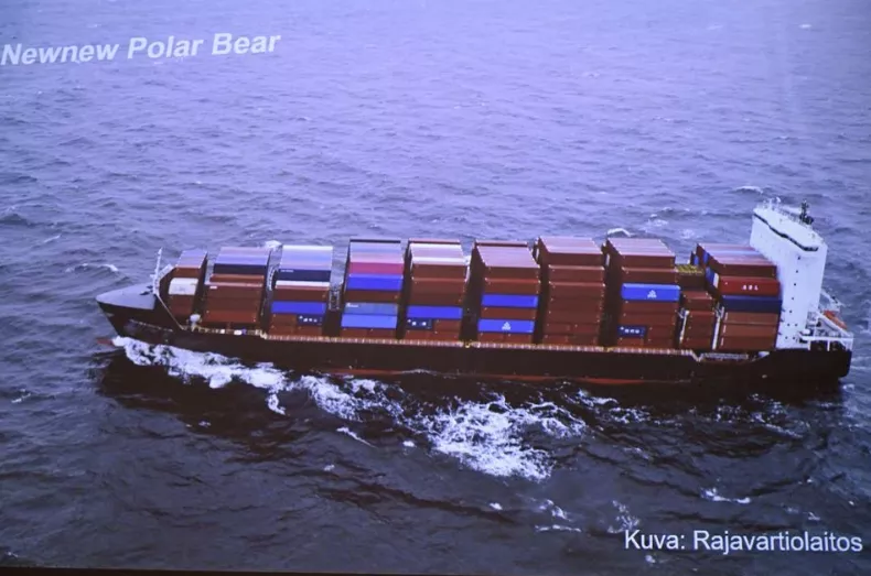 finnish border guard s photo of a hong kong registered cargo ship newnew polar bear which was spotted moving close to the balticconnector gas line during the joint press conference of the investigation of the possible attack on the balticconnector gas line on 8th oct 2023 between finland and estonia at the headquarters of the national bureau of investigation in vantaa finland 24 october 2023 lehtikuva heikki saukkomaa via reuters acquire licensing rights finnish border guard s photo of a hong kong registered cargo ship newnew polar bear which was spotted moving close to the balticconnector gas line during the joint press conference of the investigation of the possible attack on the balticconnector gas line on 8th oct 2023 between finland and estonia at the headquarters of the national bureau of investigation in vantaa finland 24 october 2023 lehtikuva heikki saukkomaa via reuters acquire licensing rights