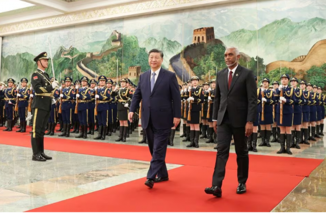 chinese president xi jinping and maldivian president mohamed muizzu attend a welcome ceremony at the great hall of the people in beijing china january 10 2024 cnsphoto via reuters acquire licensing rights chinese president xi jinping and maldivian president mohamed muizzu attend a welcome ceremony at the great hall of the people in beijing china january 10 2024 cnsphoto via reuters acquire licensing rights