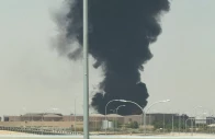 large plume of black smoke rises from the fuel storage area at king khalid international airport in riyadh saudi arabia on september 19 2026 photo reuters