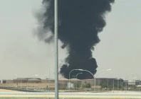 large plume of black smoke rises from the fuel storage area at king khalid international airport in riyadh saudi arabia on september 19 2026 photo reuters