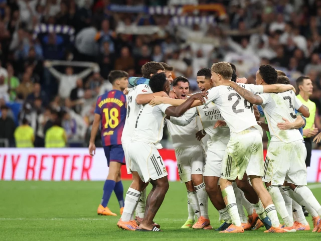 real madrid players celebrate their victory at the end of the spanish league football match between real madrid cf and fc barcelona at santiago bernabeu stadium in madrid on october 26 2025 photo afp real madrid players celebrate their victory at the end of the spanish league football match between real madrid cf and fc barcelona at santiago bernabeu stadium in madrid on october 26 2025 photo afp