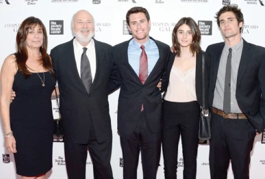the file photo shows honoree rob reiner poses with family at the 41st annual chaplin award gala at avery fisher hall at lincoln center for the performing arts on april 28 2014 in new york city photo afp