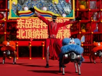 a humanoid robot performs a dance with robot dogs dressed in lion costumes on the first day of the lunar new year of the horse at the niangniang temple in beijing china february 17 2026 photo reuters