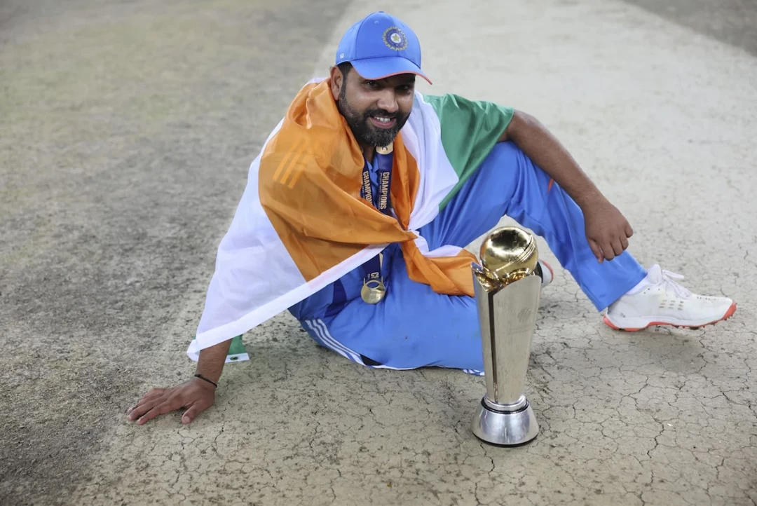 indian captain rohit after winning the icc champions trophy 2025 photo courtesy ap indian captain rohit after winning the icc champions trophy 2025 photo courtesy ap