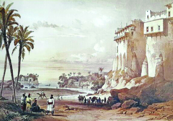 The sketch of a scene in Rohri which was spelled 'Rorree' by Edwards. PHOTO: COURTEST SINDH CULTURE DEPARTMENT