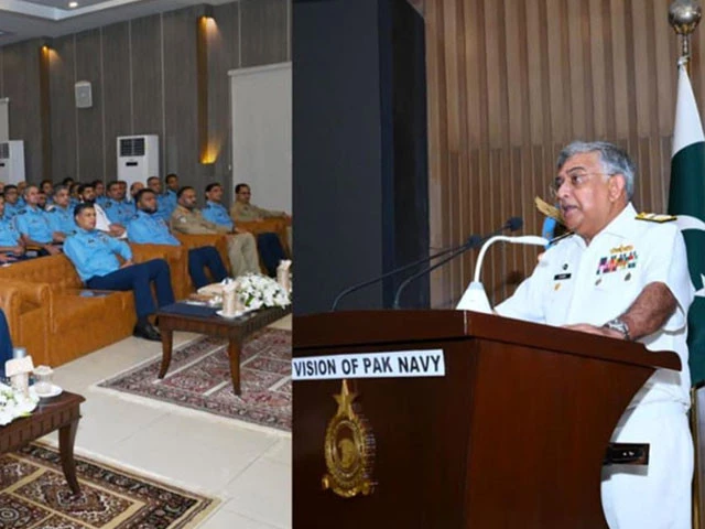 admiral naveed ashraf addressing at the paf air war college institute in karachi on june 30 photo radio pakistan