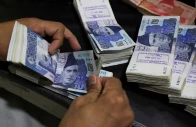 an employee counts pakistani rupee notes at a bank in peshawar on august 22 2023 photo reuters