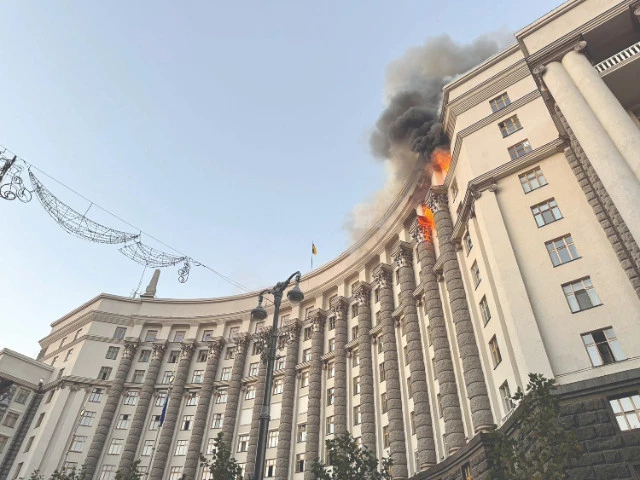 this handout photograph shows a fire at the ukrainian government building in kyiv photo afp this handout photograph shows a fire at the ukrainian government building in kyiv photo afp