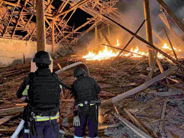firefighters extinguish a blaze in a production workshop following an aerial attack in odesa region ukraine photo afp firefighters extinguish a blaze in a production workshop following an aerial attack in odesa region ukraine photo afp