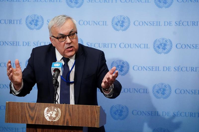 deputy foreign minister of russia sergey vershinin speaks to the media after a meeting of the un security council on the situation between russia and ukraine at the united nations headquarters in manhattan new york city us february 17 2022 photo reuters