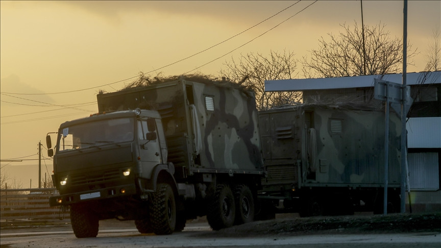 a convoy of russian military vehicles moving towards border in donbas region photo aa