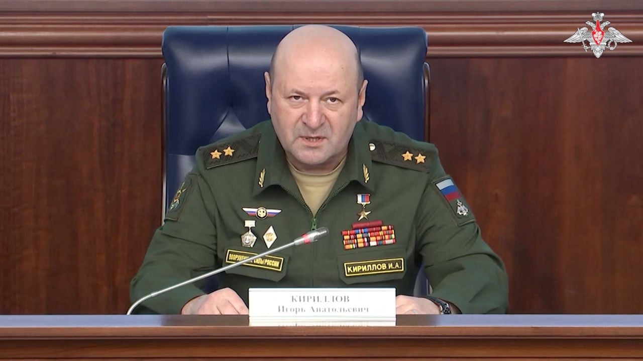 lieutenant general igor kirillov chief of russia s nuclear biological and chemical protection troops attends a press conference in moscow russia in this still image from video released november 5 reuters